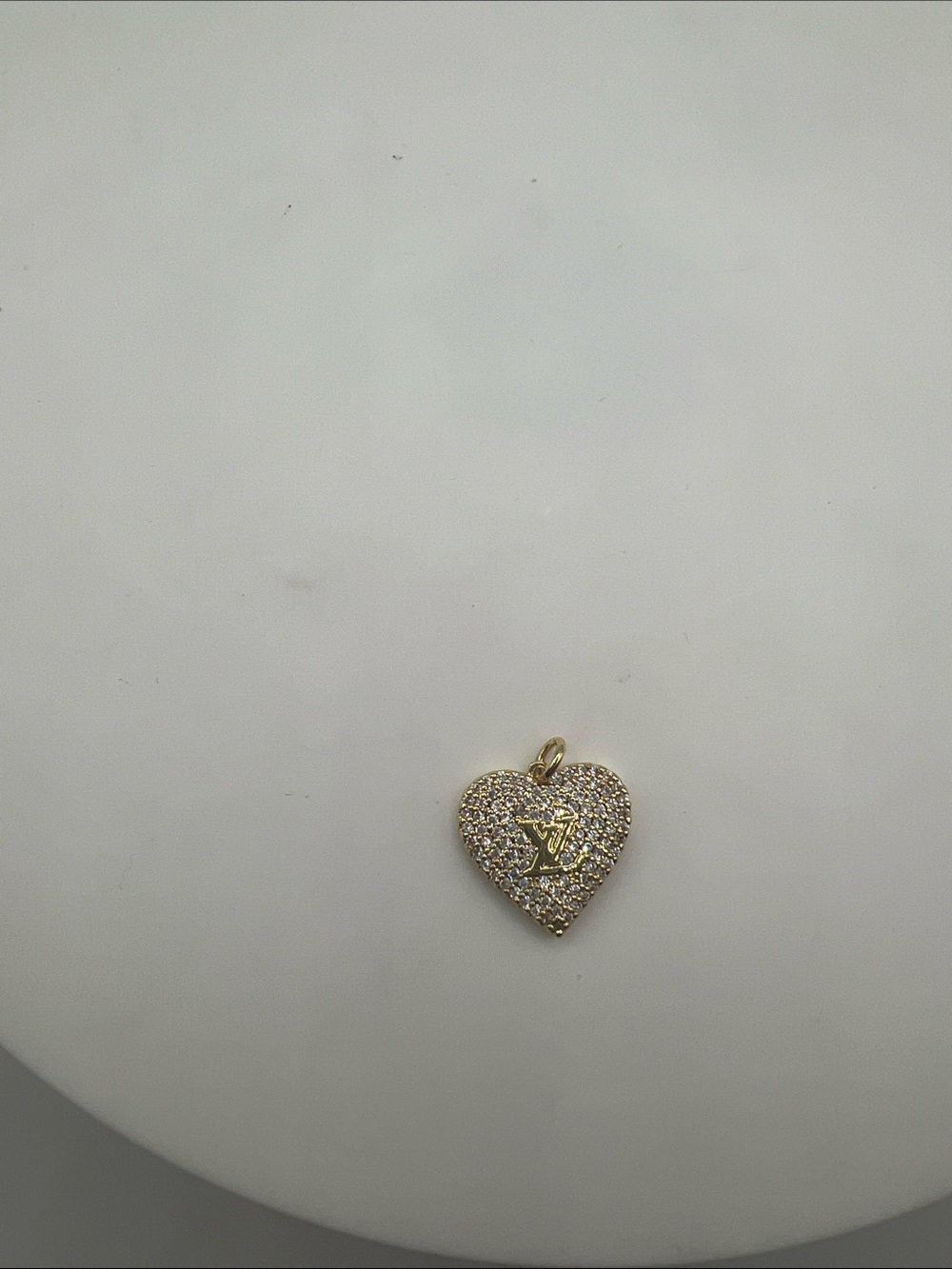 1492. Gold Heart Pendant with Pavé Crystals - Picture 5 of 7